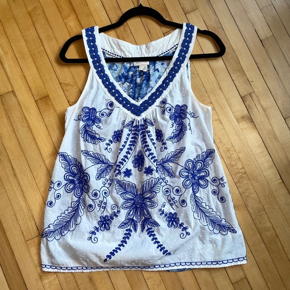 Anthropologie Tops - MEADOW RUE Anthropologie Embroidered Cami Tank Cotton Boho Mediterranean Coastal